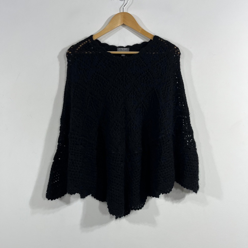 Vintage 90s Whimsigoth Fairy Grunge Mohair Pointelle Knit Poncho Wrap OS Boho